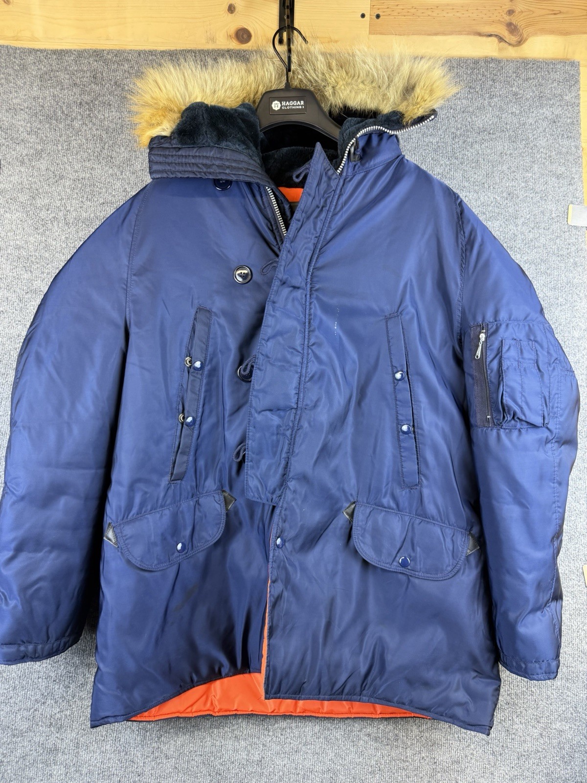 Vintage Jcpenny towncraft Full Zip Faux Fur Hood  Arctic Jacket  80s Blue XL