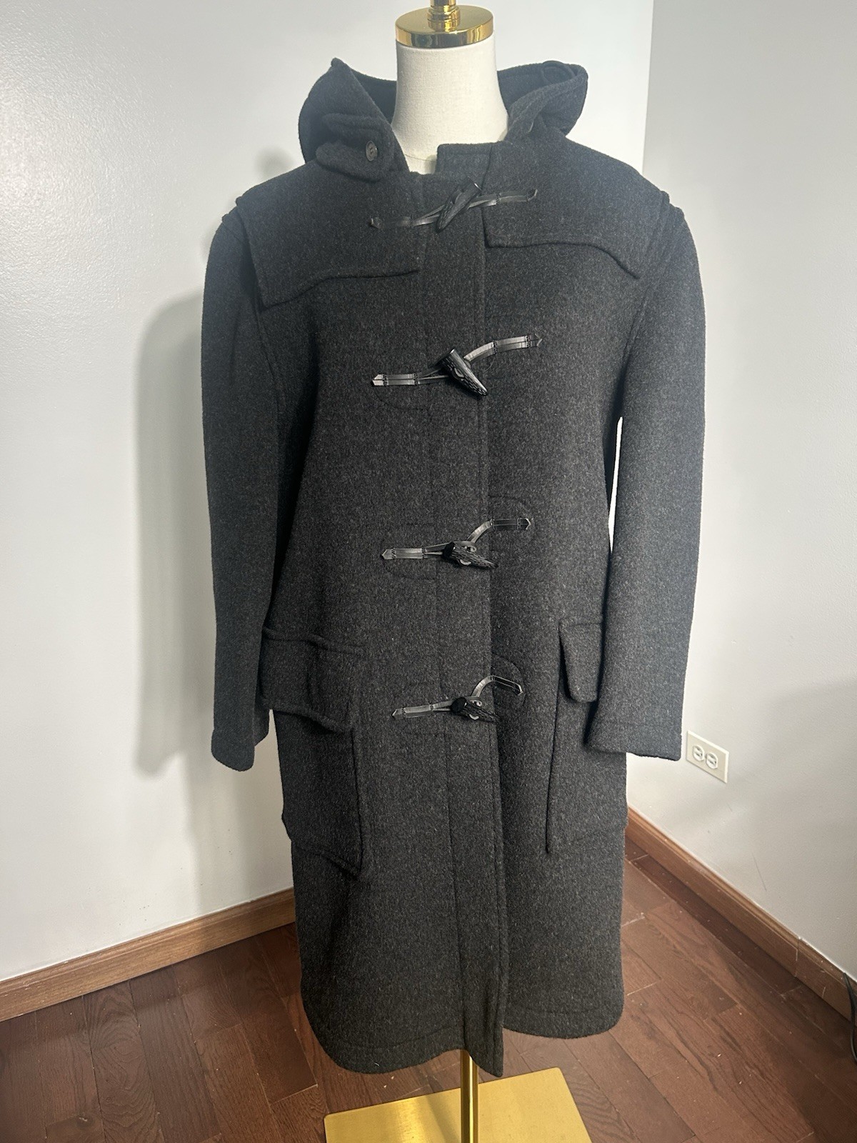 Gloverall Original Duffle Coat Mens L Black Wool Hooded Made In England