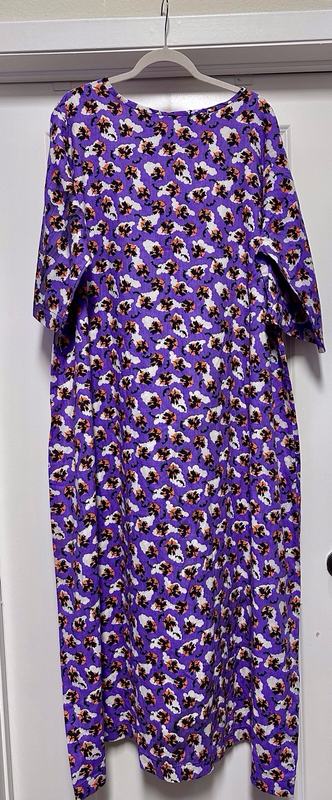 Vintage  Handmade Halloween Witch Print Dress Round Neck 3/4 Bell Sleeve   XL