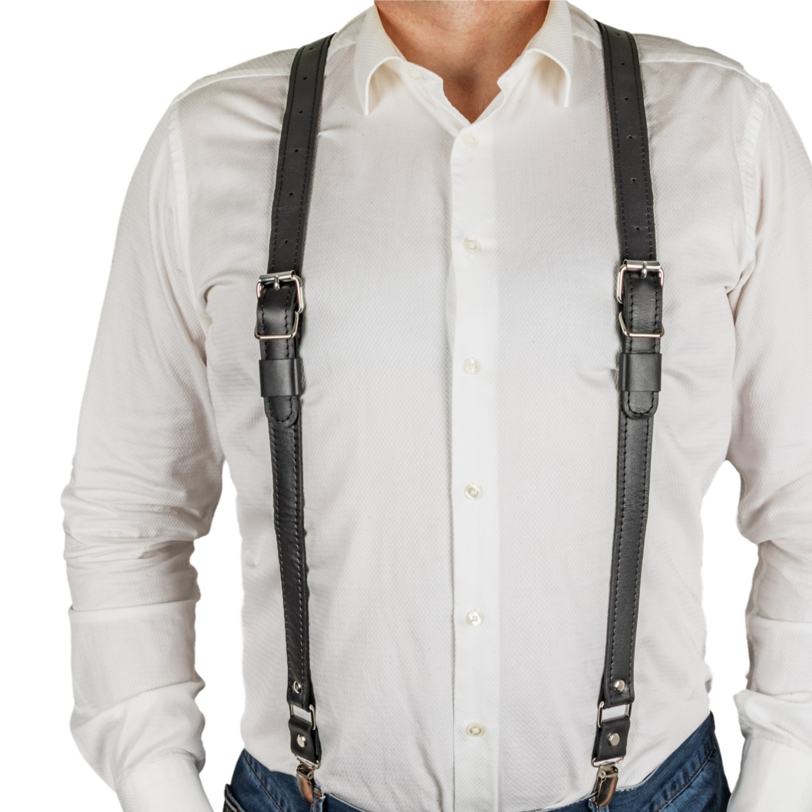 Leather Suspenders for Men and Women, Wedding and Gift Accessory (DarkBrown)