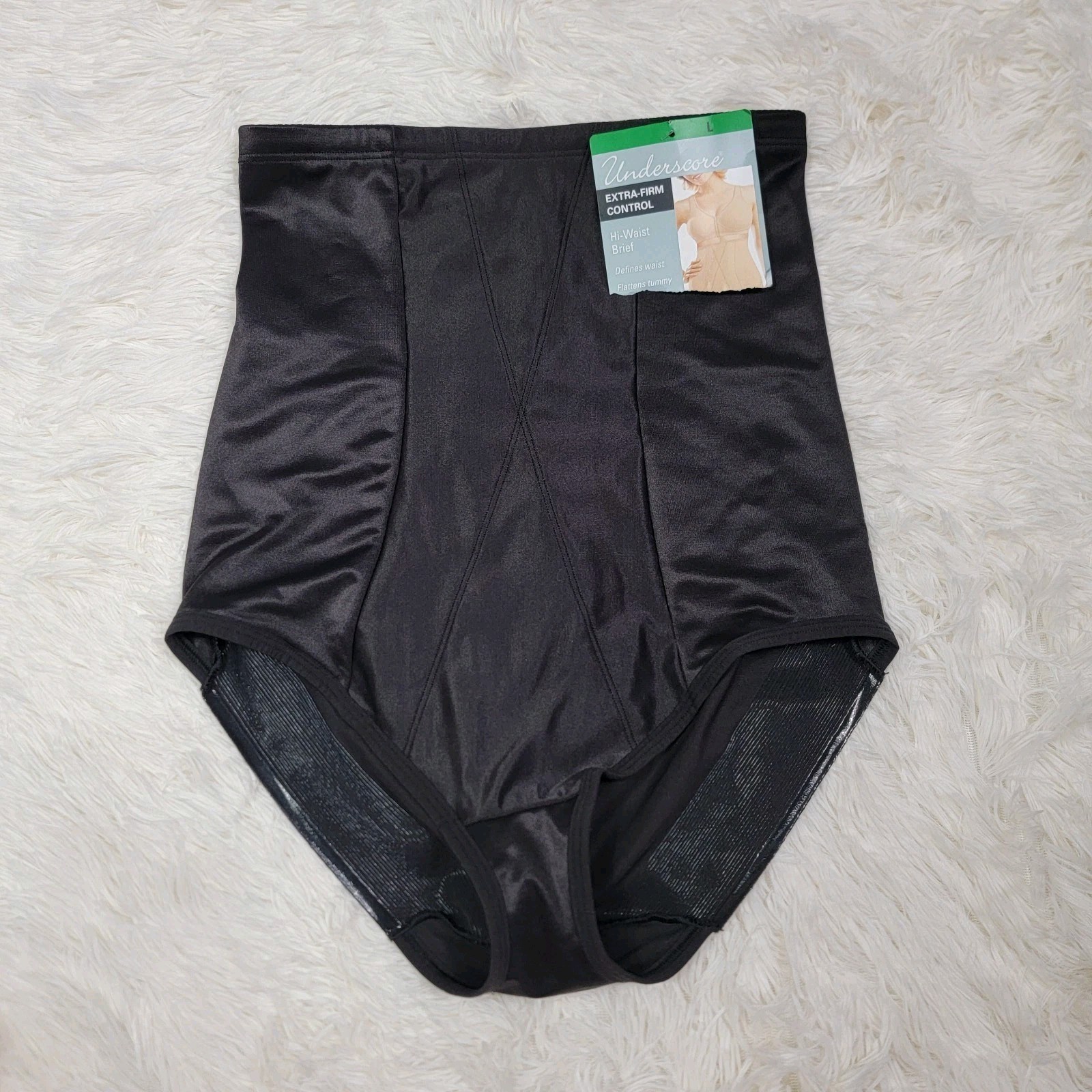 Underscore Extra Firm Control Hi Waist Brief Women\'s Size Large Black Nylon Z