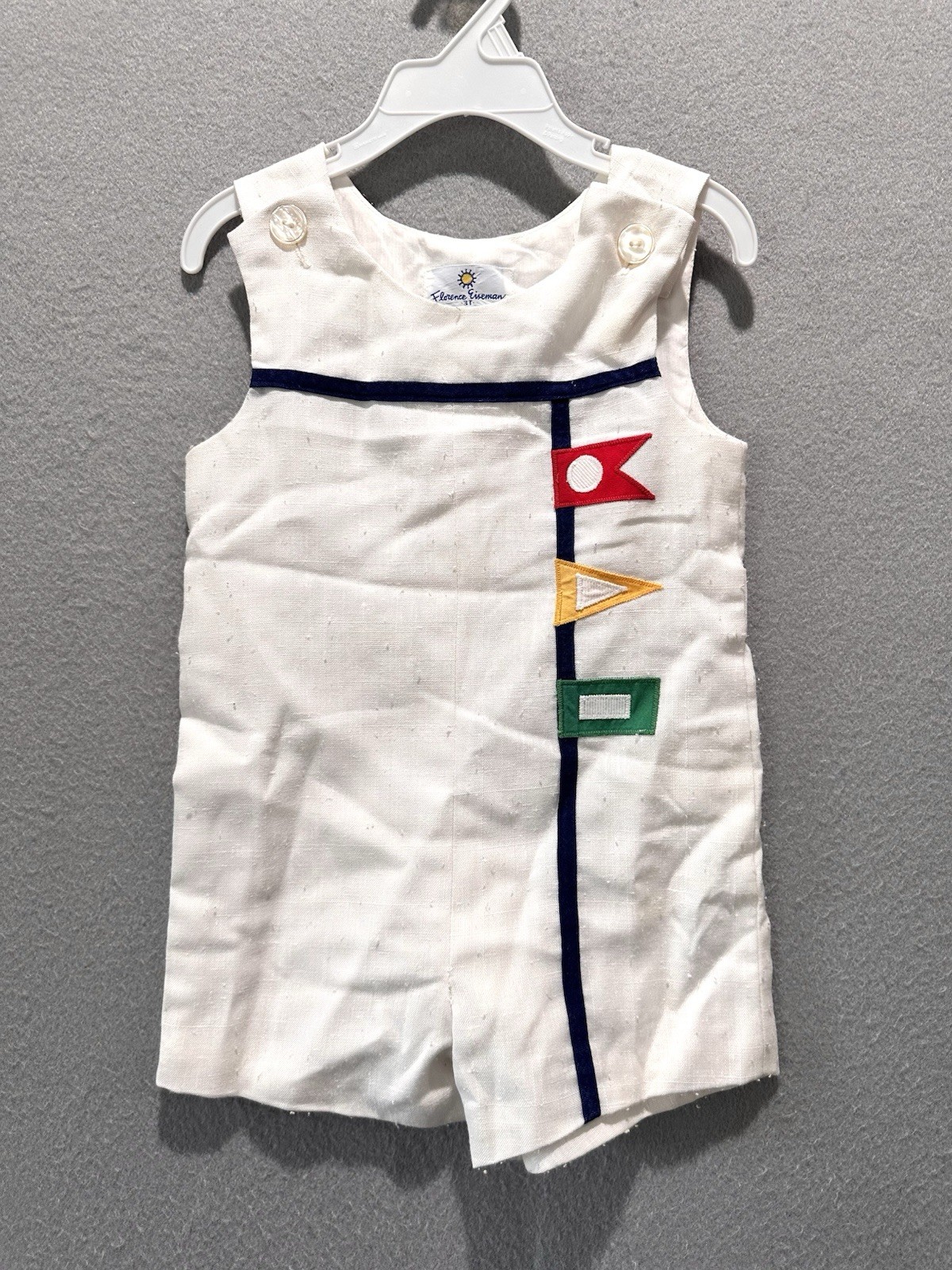 Vintage Florence Eiseman 3T Romper Nautical Applique Shortall Bibs Preppy
