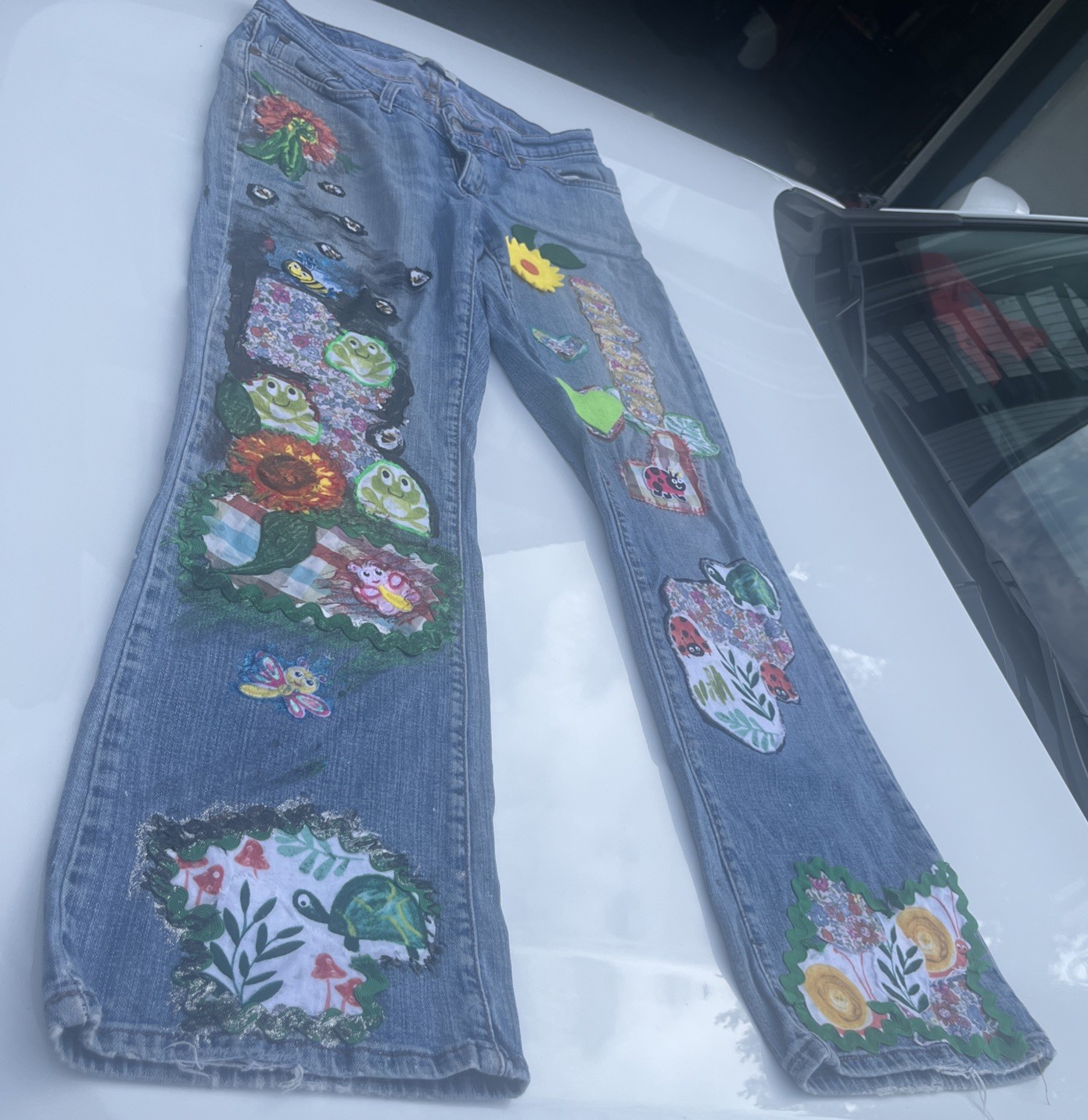 One-of-a-Kind Hand-Painted & Patchwork Upcycled Denim Jean