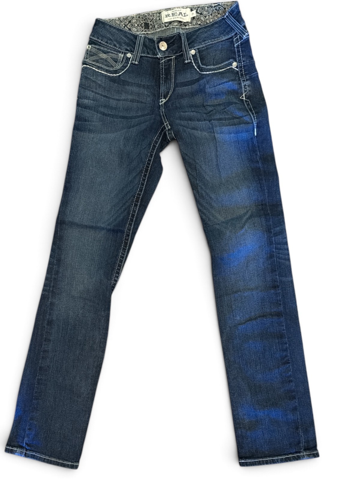 Ariat REAL Bootcut Jeans Womens 29L Blue Contrast Stitch 34 Inseam