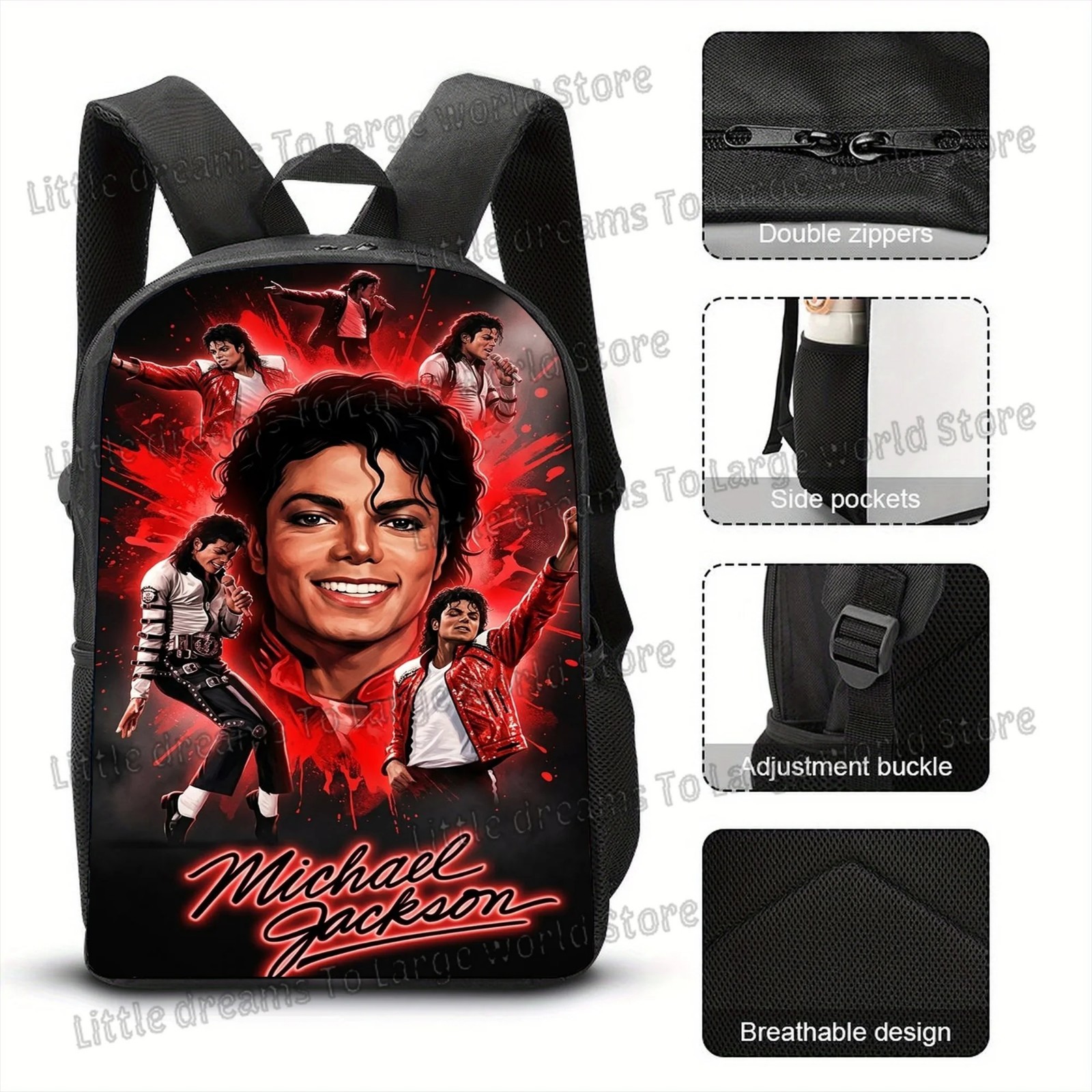 Michael Jackson School Backpack Polyester Travel Large Aesthetic Bookbag