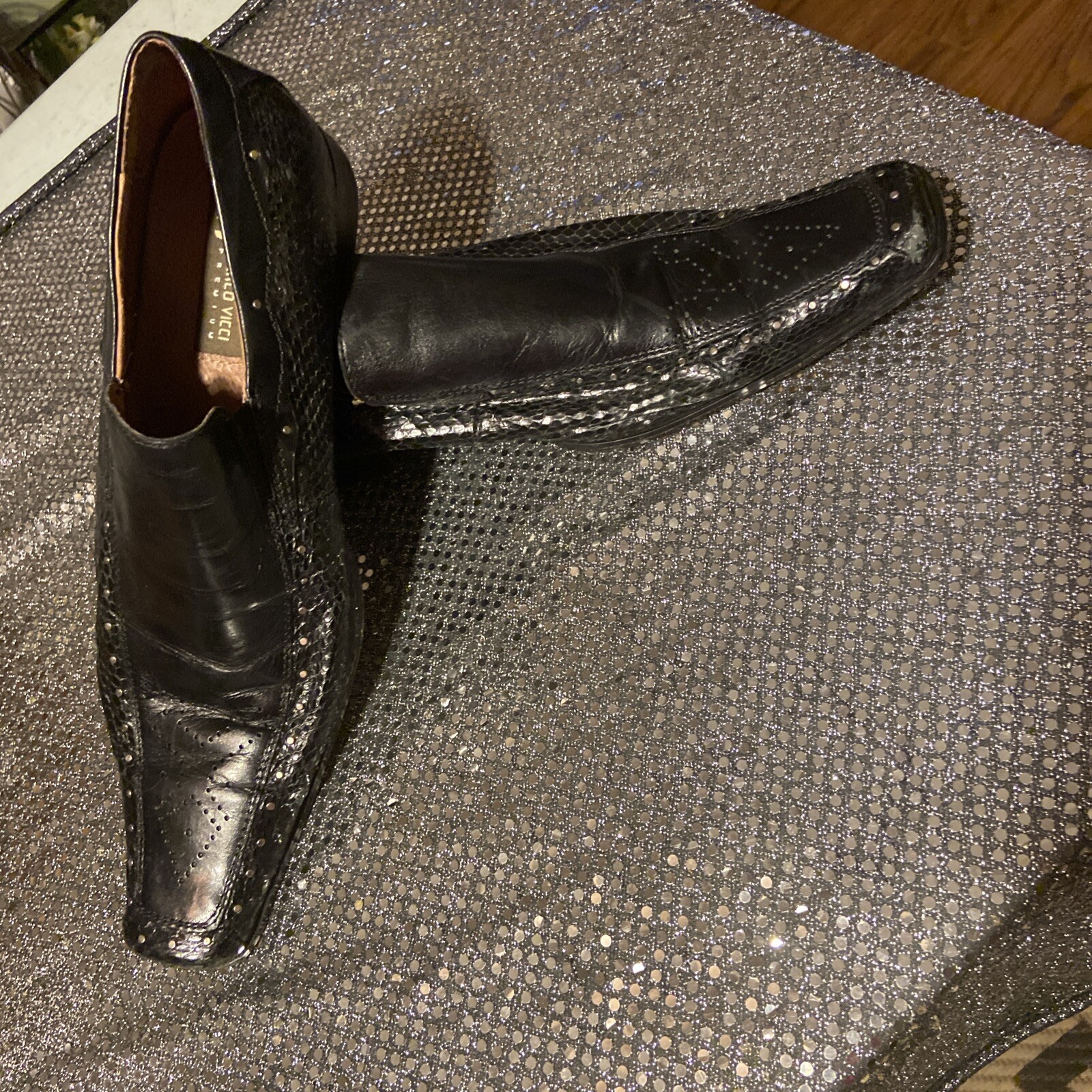 Marco Vicci Genuine Snake Sz 10.5 Men Black Square Toe Shoes