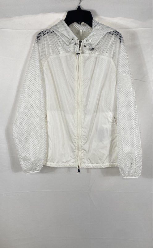Moncler Women\'s Persan Giubbotto Hooded Mesh Paneling Jacket White Sz 0