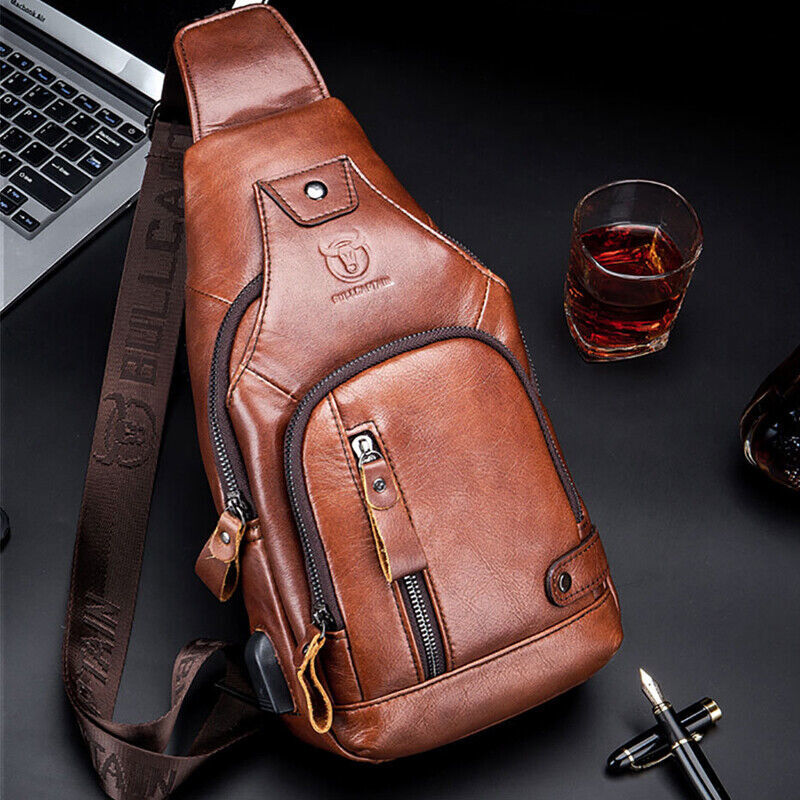 Men's Sling Backpack Genuine Leather Chest bag Crossbody Bag Shoulder Bag New Z