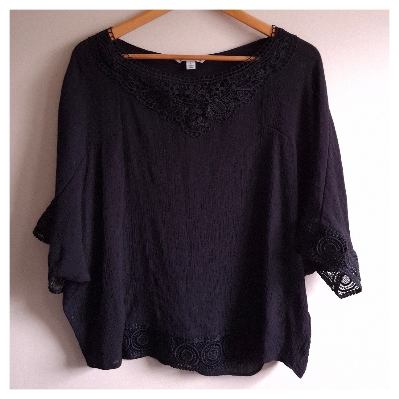 Black Lace Whimsigoth Top Womens Large Fairy Goth Witchy Capsule Romantic Goblin