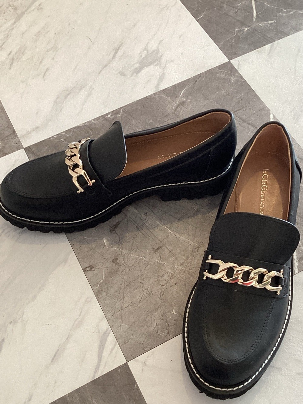 Black Chain-Trim Loafers