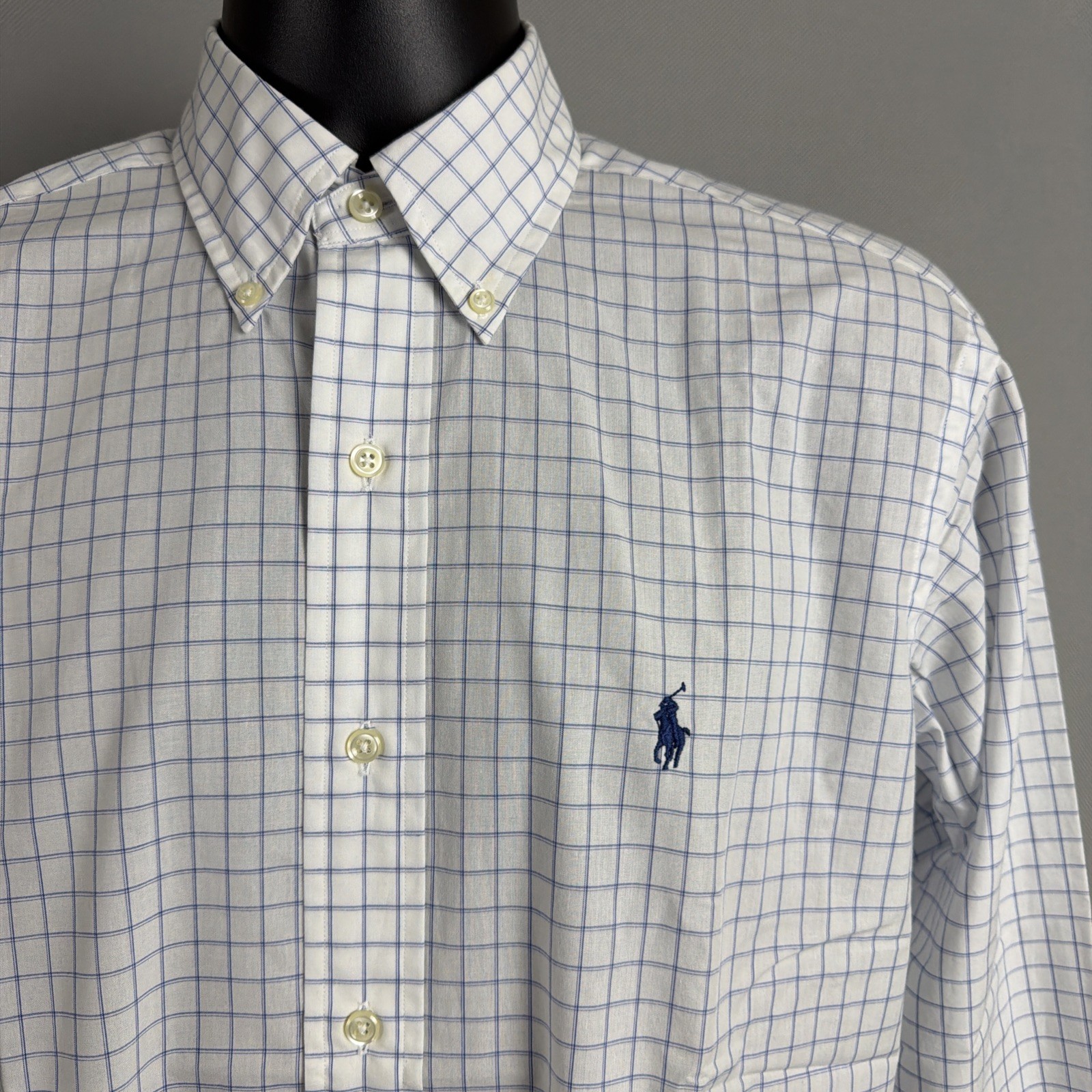 VTG Ralph Lauren Yarmouth Shirt Mens 14.5 32 33 NWT Blue Tattersall Check Cotton