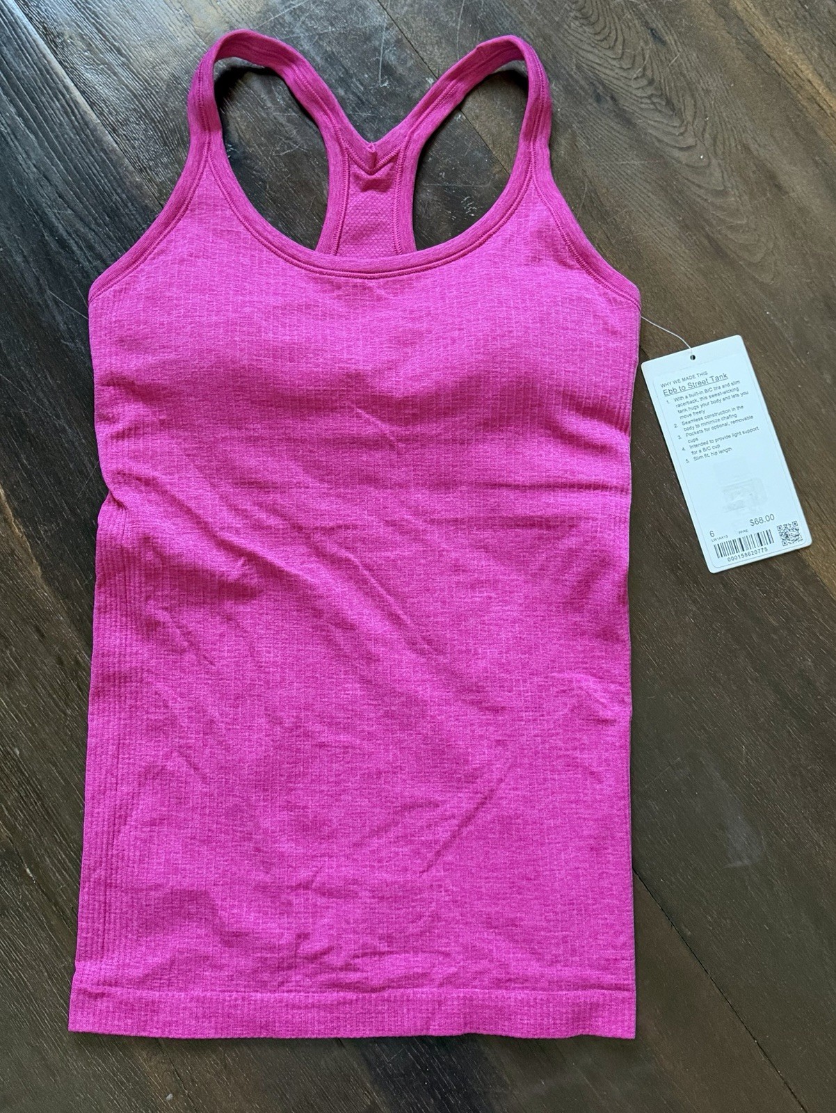 NWT Lululemon Ebb To St Tank Sz6/S Pink Flare Built In Bra Ribbed Slim Fit $68