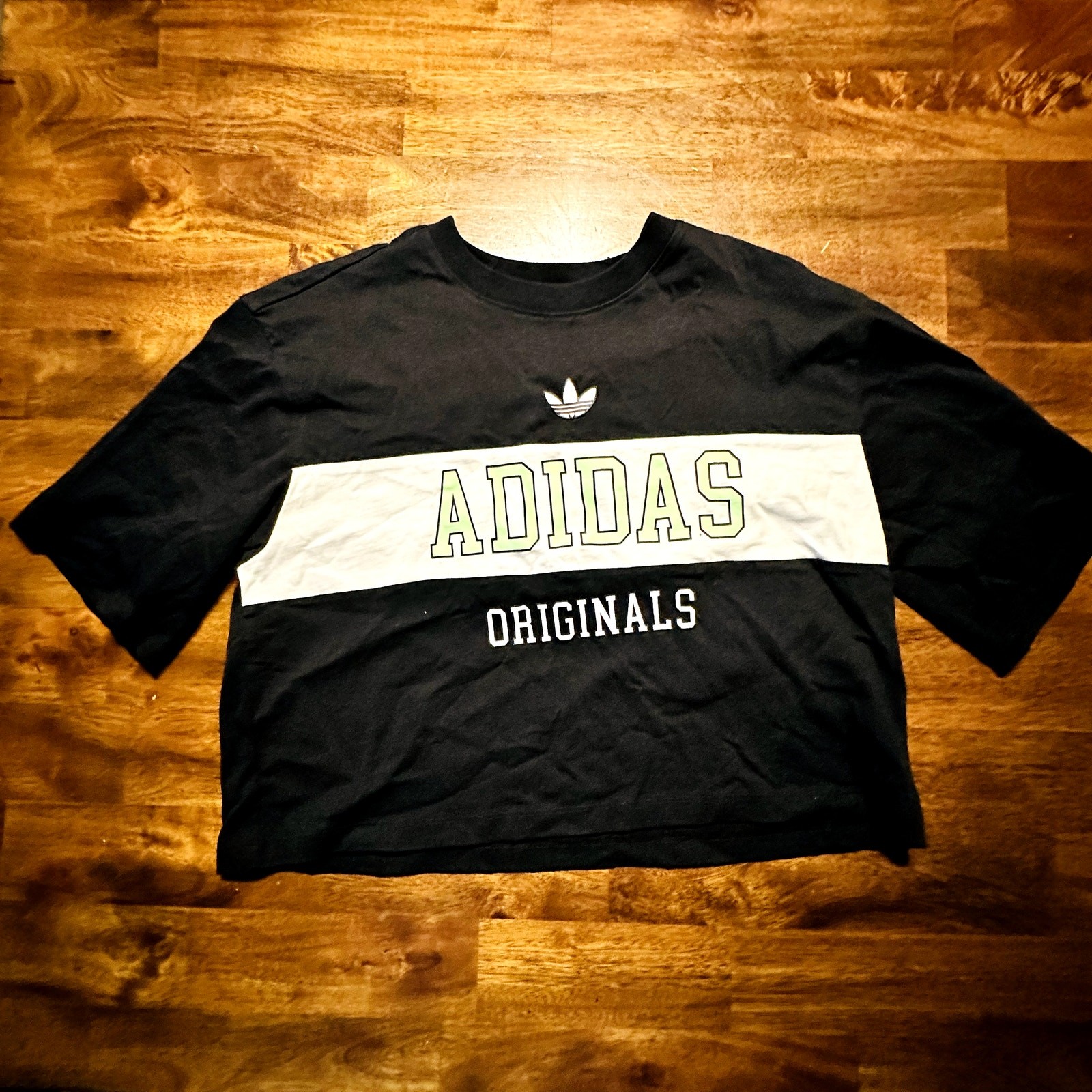Adidas Originals Shirt Womens XS Size 4-6 Boxy Crop Top Black 100% Cotton NWT