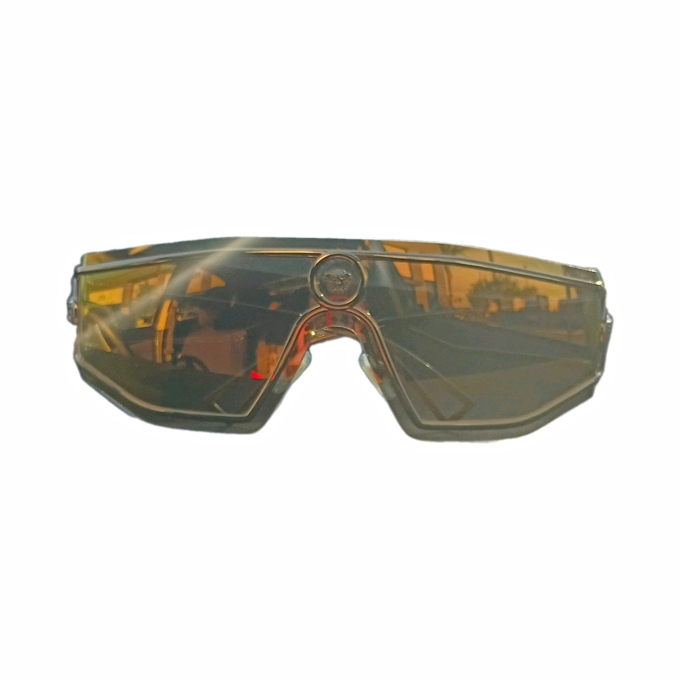 Versace Medusa Oversized Men\'s shield Sunglasses Gold Metal Mirrored Lens