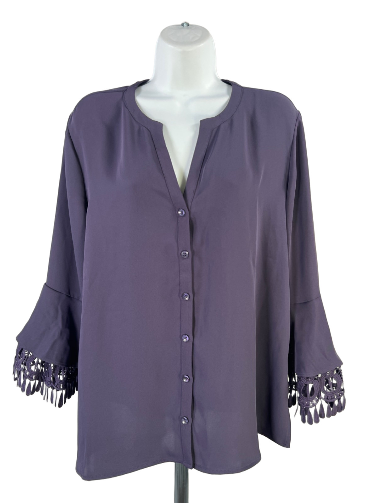 Chico\'s Women\'s Purple Woven Button Up Flare Sleeve Blouse - 2/US L