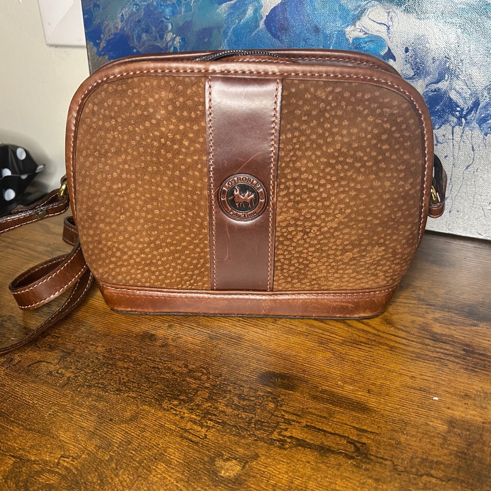 Los Robles Polo Time Crossbody Bag Brown Leather Accent Small Purse