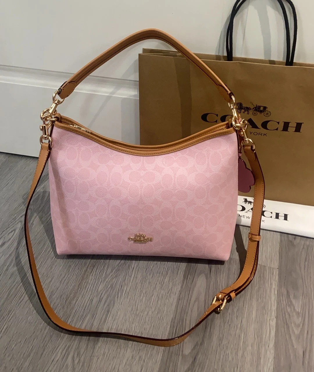 COACH CEL12 Laurel Shoulder Bag In Signature Canvas With Charms Powder Pink US