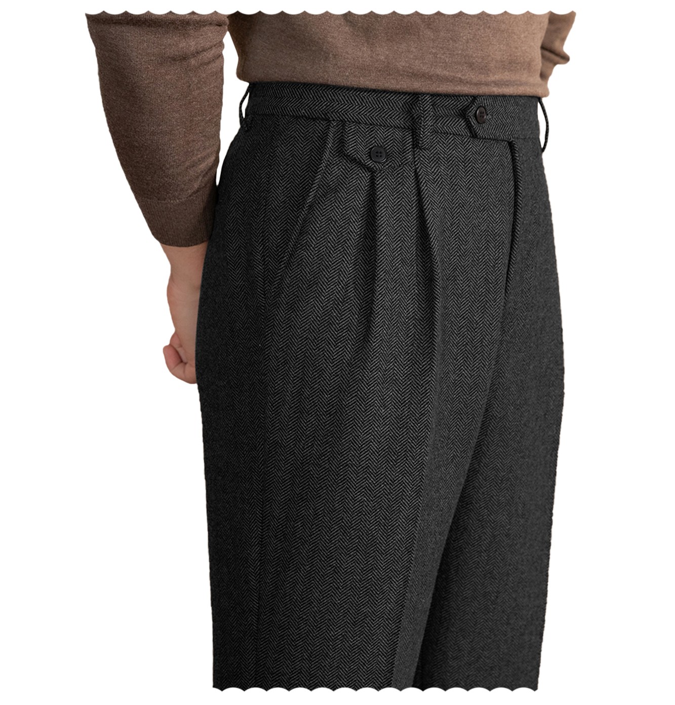 Tweed Herringbone Mens Trousers Slacks Pleated Pants for Formal Casual Work Wear