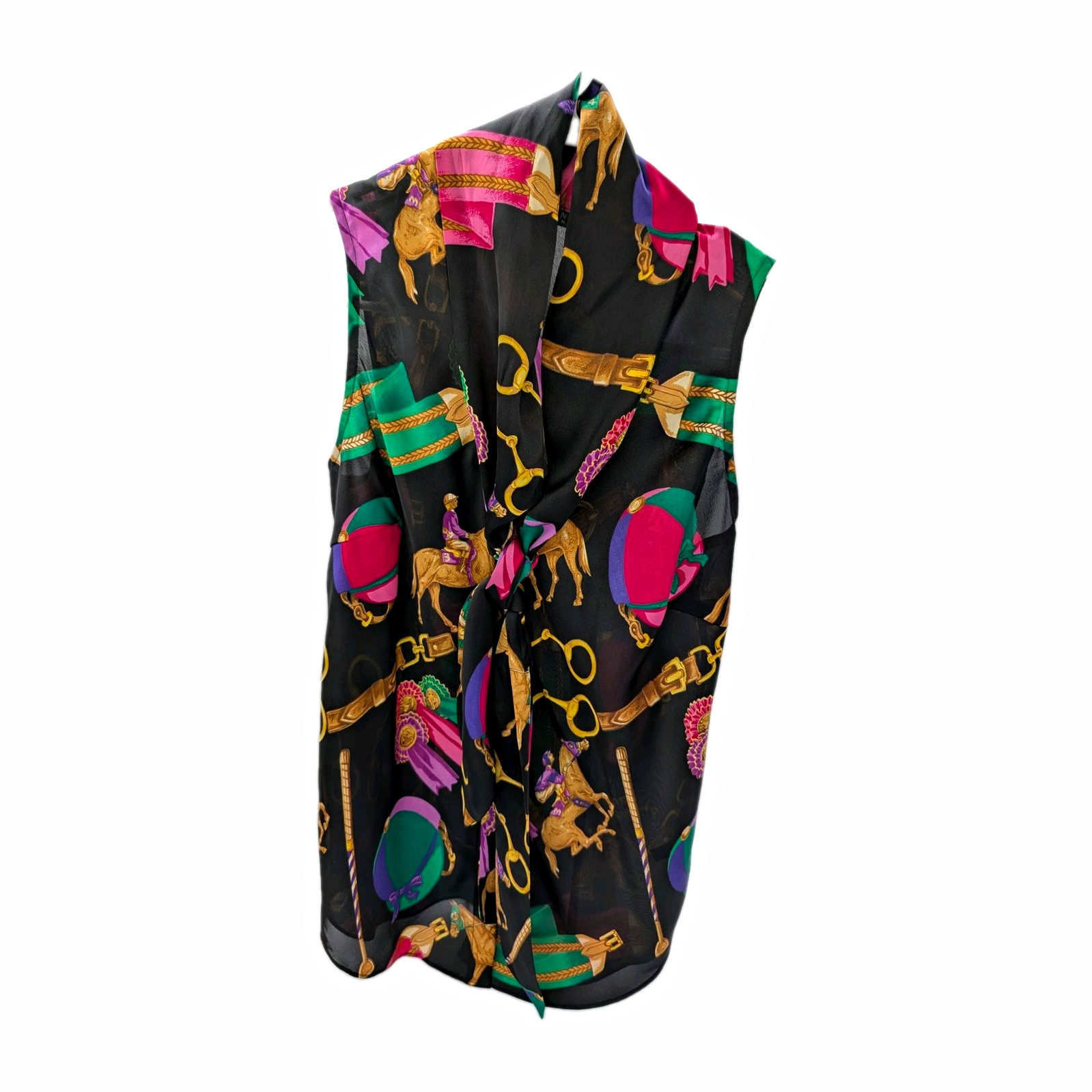Lauren Ralph Lauren Equestrian Horse Tie Neck Sleeveless Woven Blouse 2