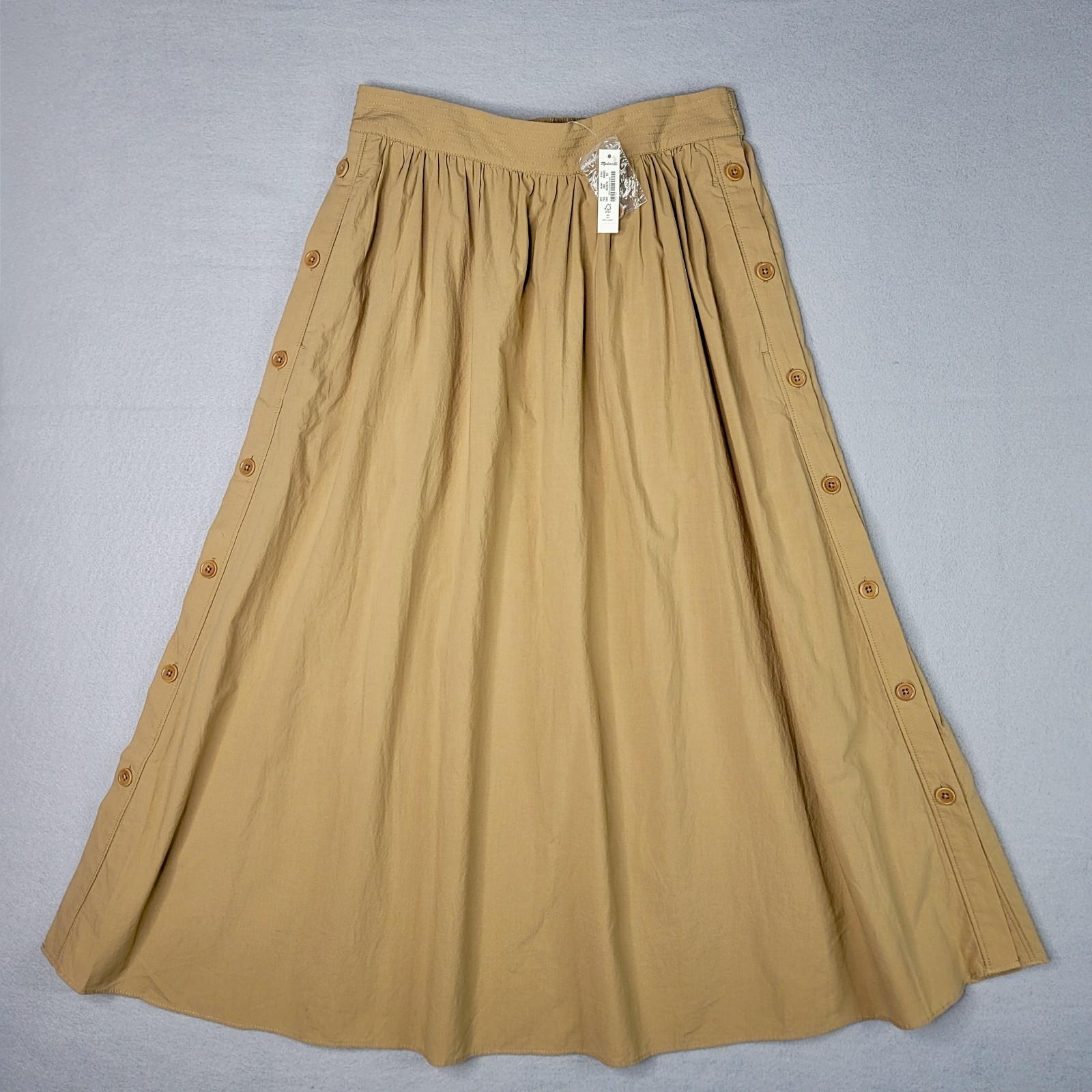 MADEWELL Signature Poplin Side-Button Tan Khaki Midi Skirt Womens Size XS - NWT