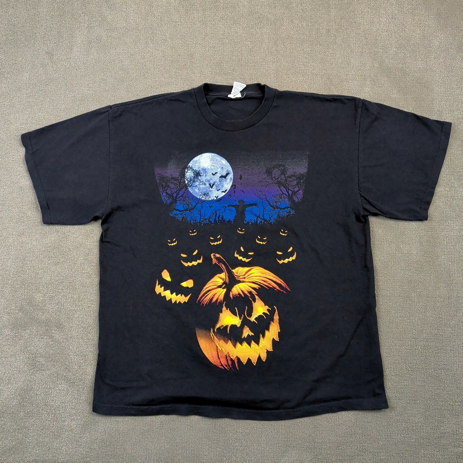 Delta Pro Weight Halloween T Shirt Mens XL Black Graphic Jack O Lantern Vintage
