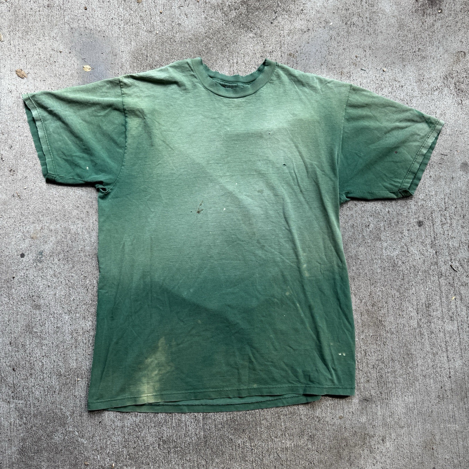 Vintage Green Tee Shirt Large Blank Faded Thrashed Distressed Jerzees