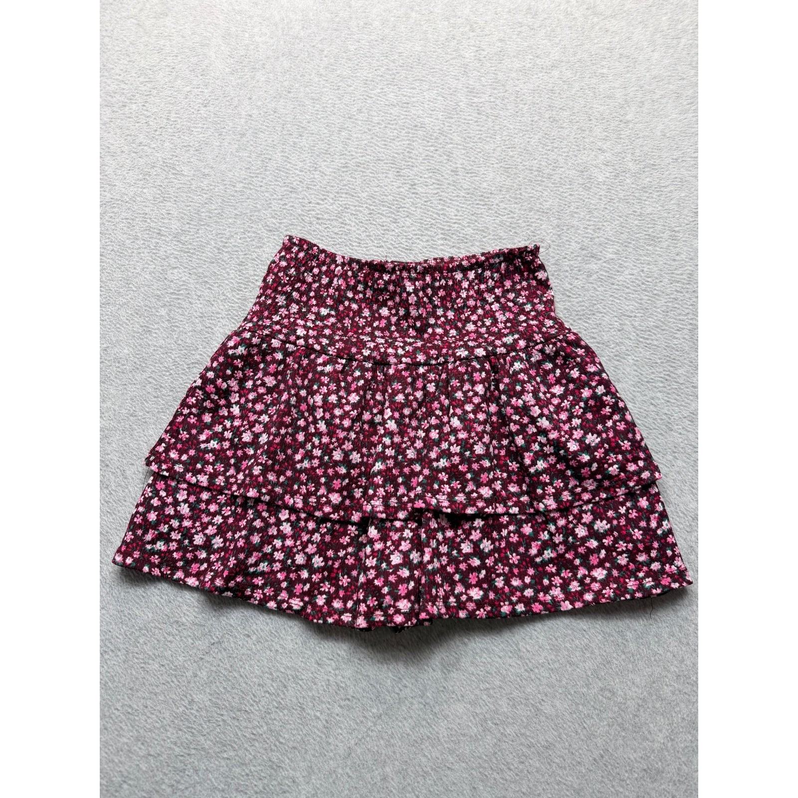 Zara Kids Girls Burgundy Pink Floral Tiered Smocked Skirt Size 10 140cm