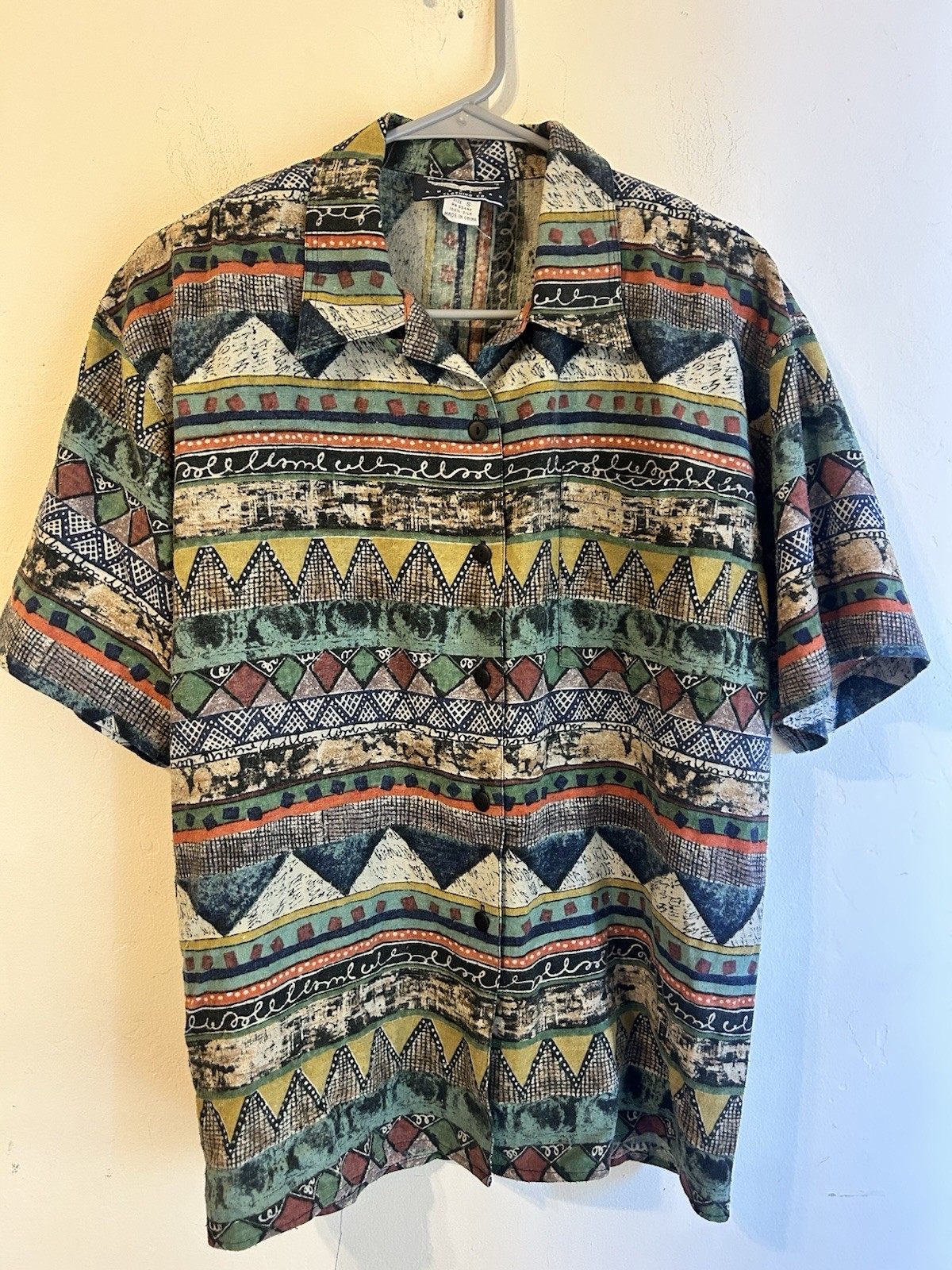 Vintage 90s BEST American Clothing Silk Aztec Tribal Southwestern Blouse Small