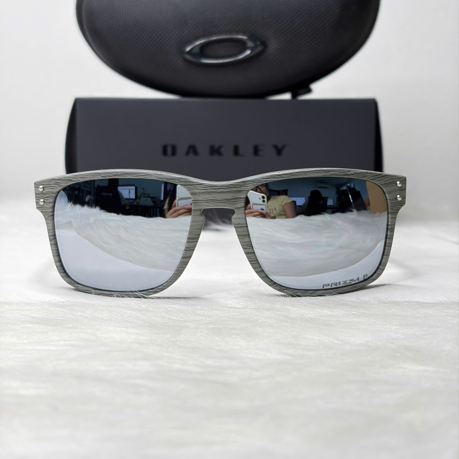 NEW Oakley Holbrook Grey Woodgrain Silver Mirror Prizm P Polarized Sunglasses