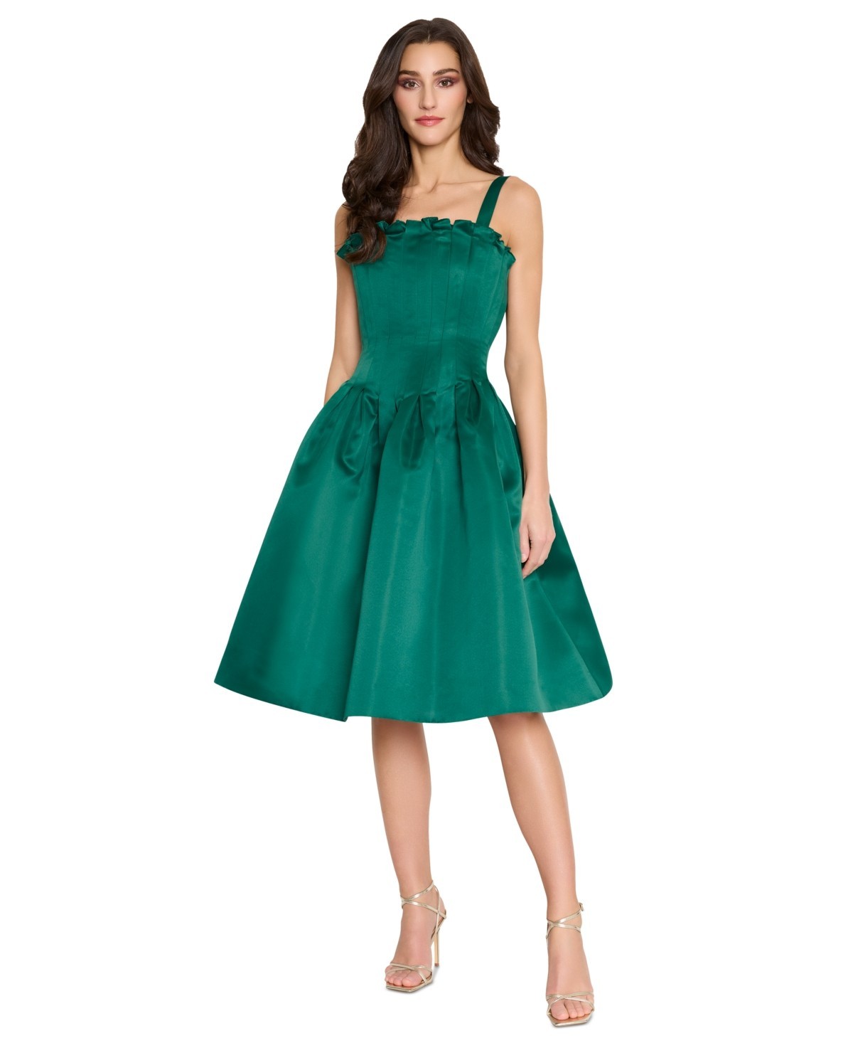 Tahari Cocktail Dress 14 Green Fit & Flare Ruffled Corset Bodice NWT $229