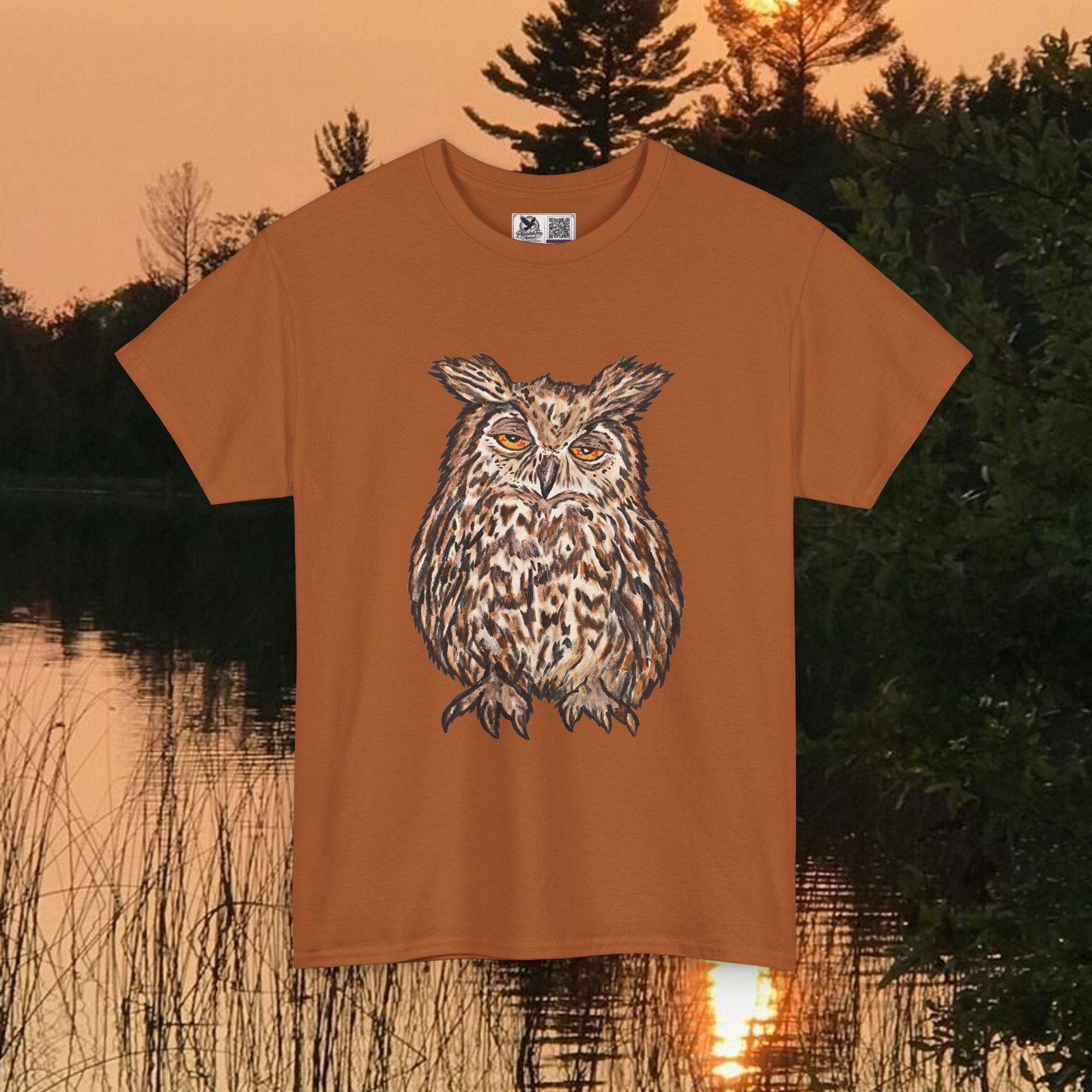Hand Drawn Owl T Shirt, Vintage Woodland Bird Graphic Unisex Cotton Tee