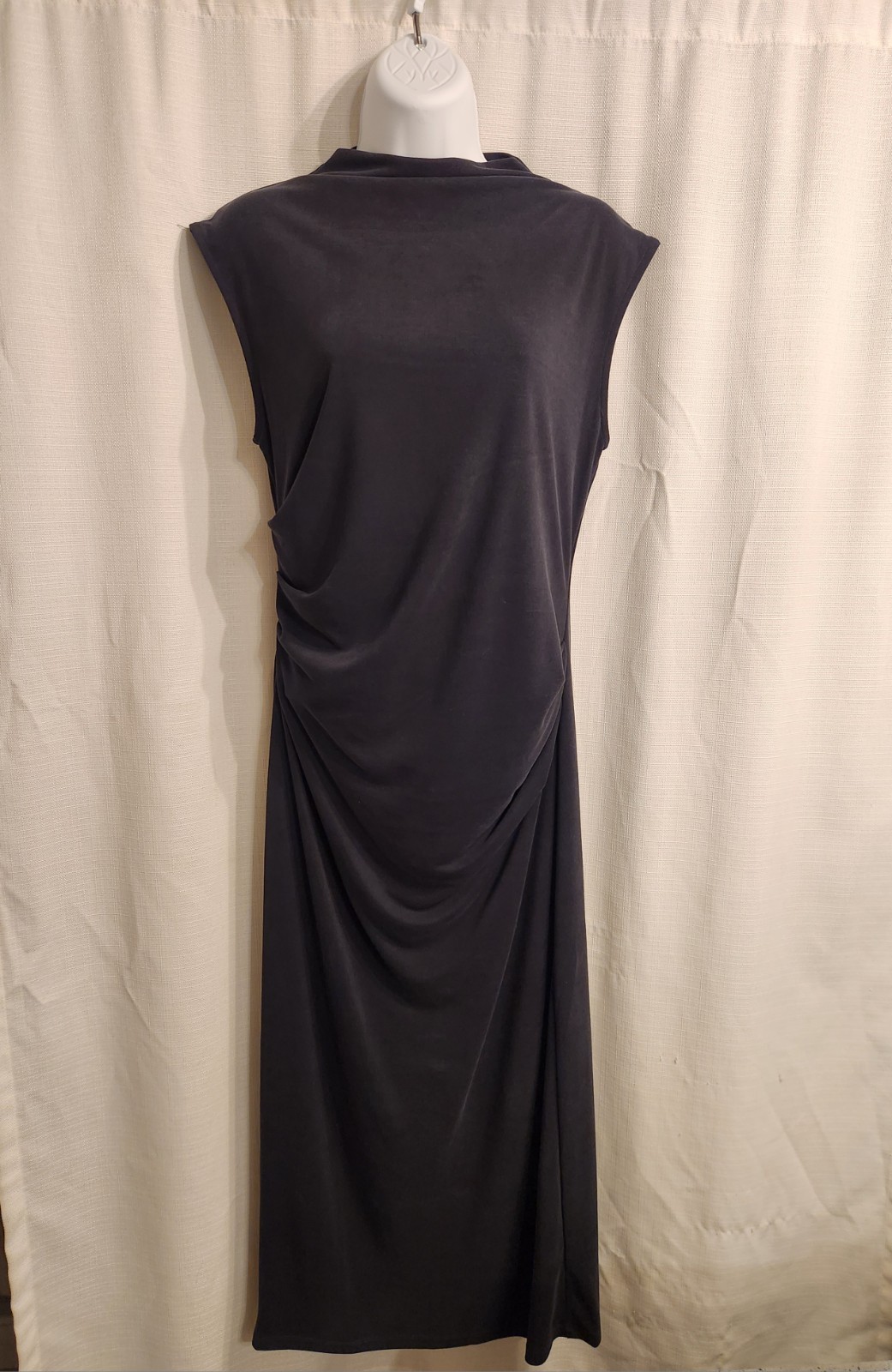 Old Navy Mock Turtleneck Cap Sleeve Rusched Dark Gray Midi Dress Size Small