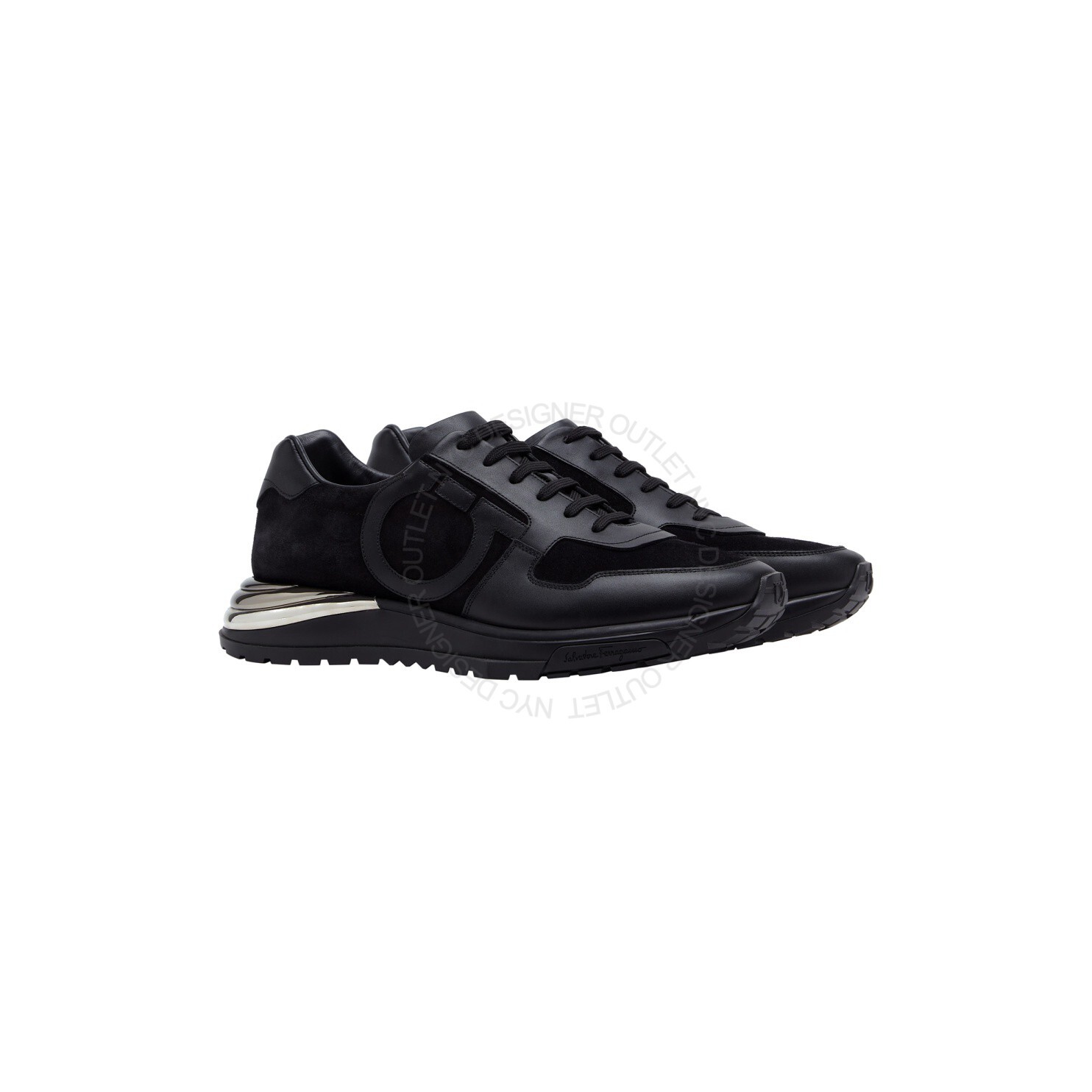 Salvatore Ferragamo Mens  In Box Brooklyn 1 Black Leather Sneakers Sizes G1N