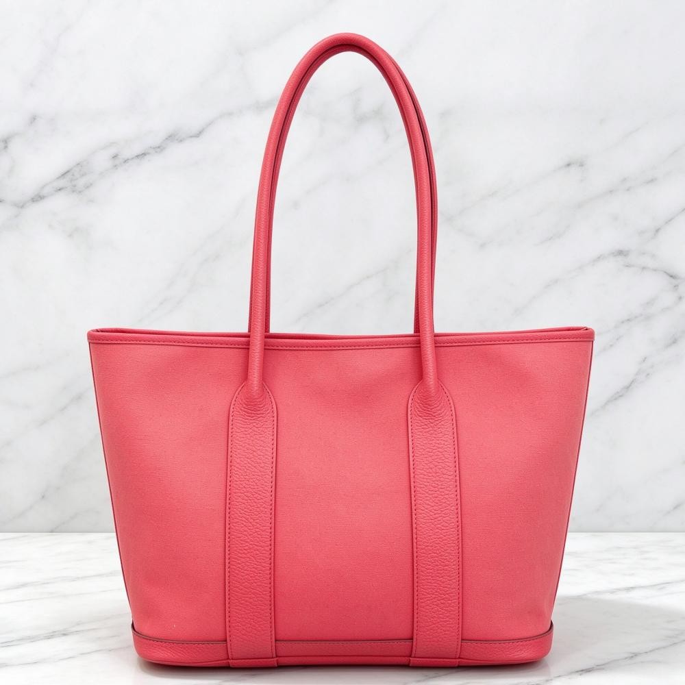 Auth HERMÈS Garden Party 30 Coral Pink Canvas Leather Tote Bag