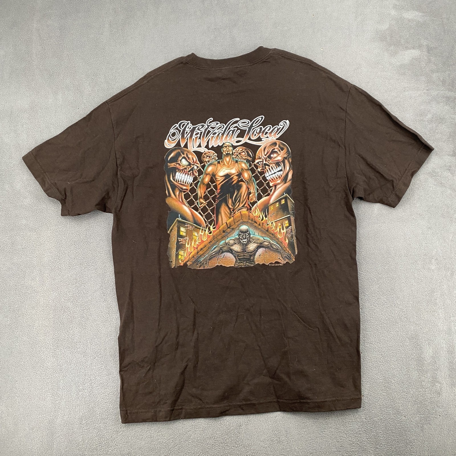 Alstyle AAA Mi Vida Loca Graphic T Shirt Mens XL Brown Lowrider Chicano Skulls