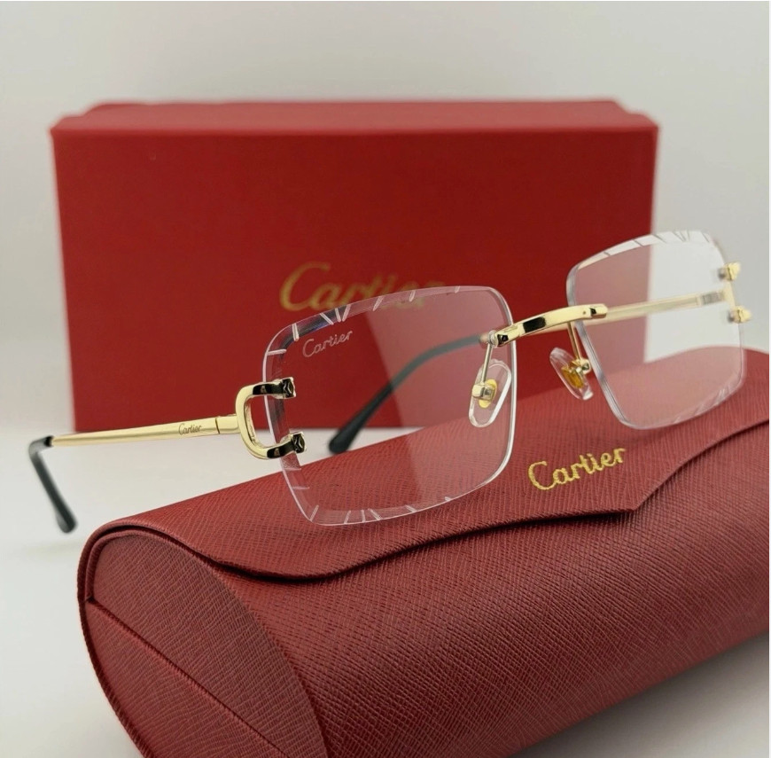 Cartier Big C Frameless Rimless Optical Glasses Clear Lens Gold Frame