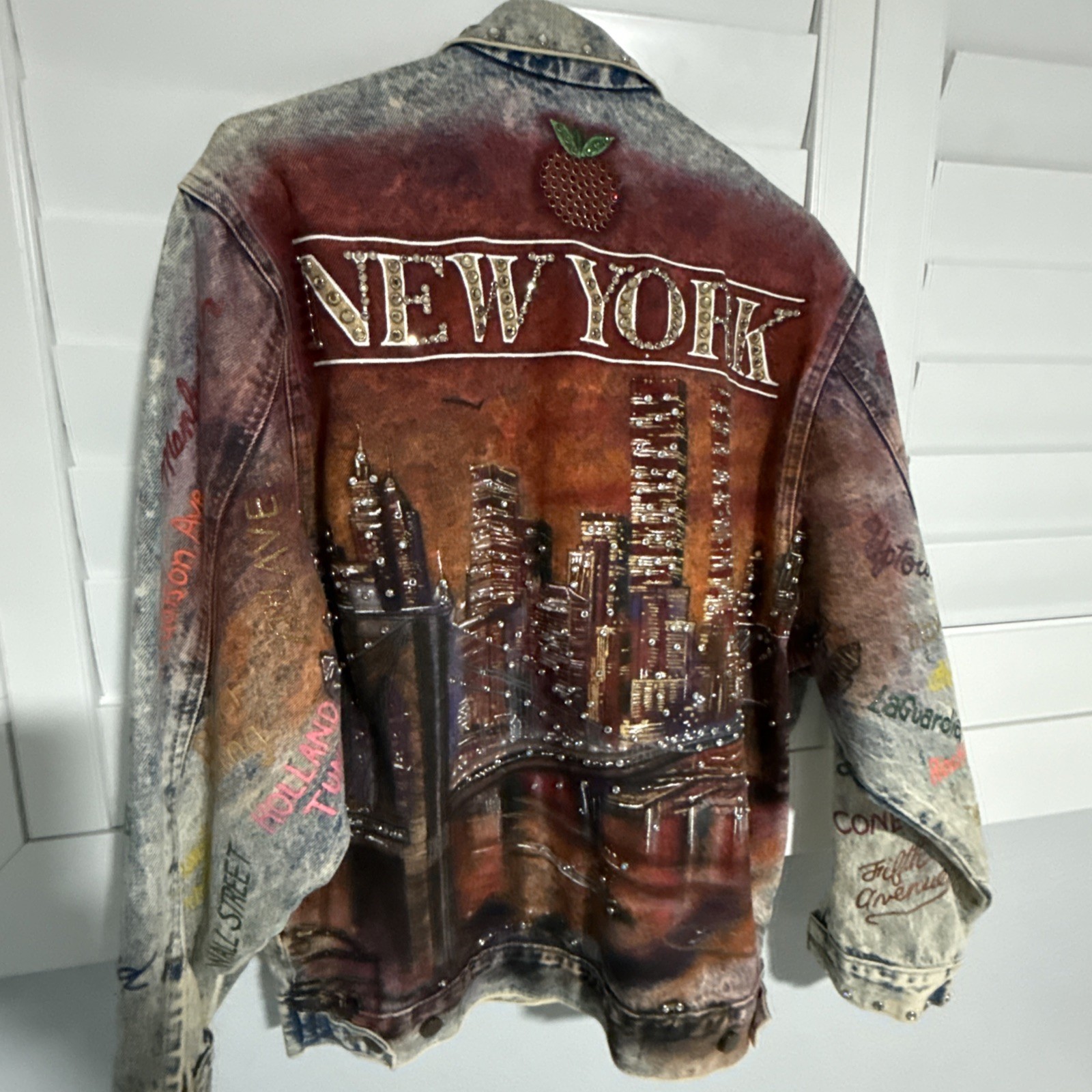 Tony Alamo Denim Jacket Med (New) New York Rhinestone Statue Twin Towers Apple