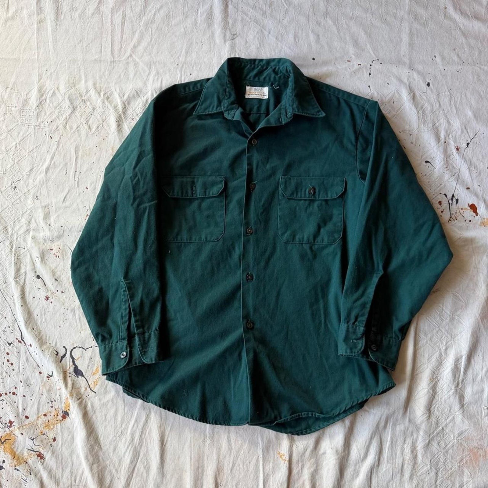Vintage 60s 70s Sears Roebucks Mechanic Work Shirt Size L