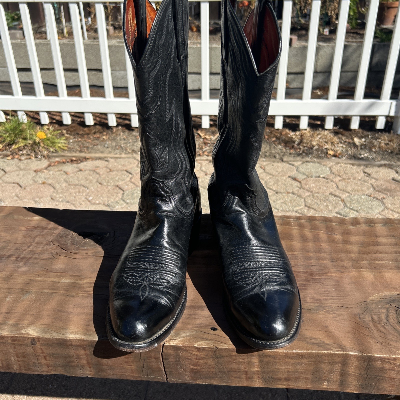 Lucchese T3094R Lonestar Calfskin Black Pull On Western Boots Men\'s US 9 D