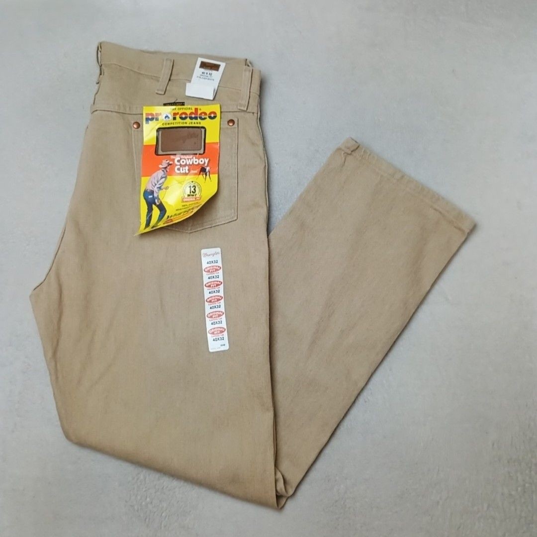 Wrangler Jeans Mens 40x32 Beige Cowboy Cut Bootcut Pro Rodeo 13MWZ Original Fit