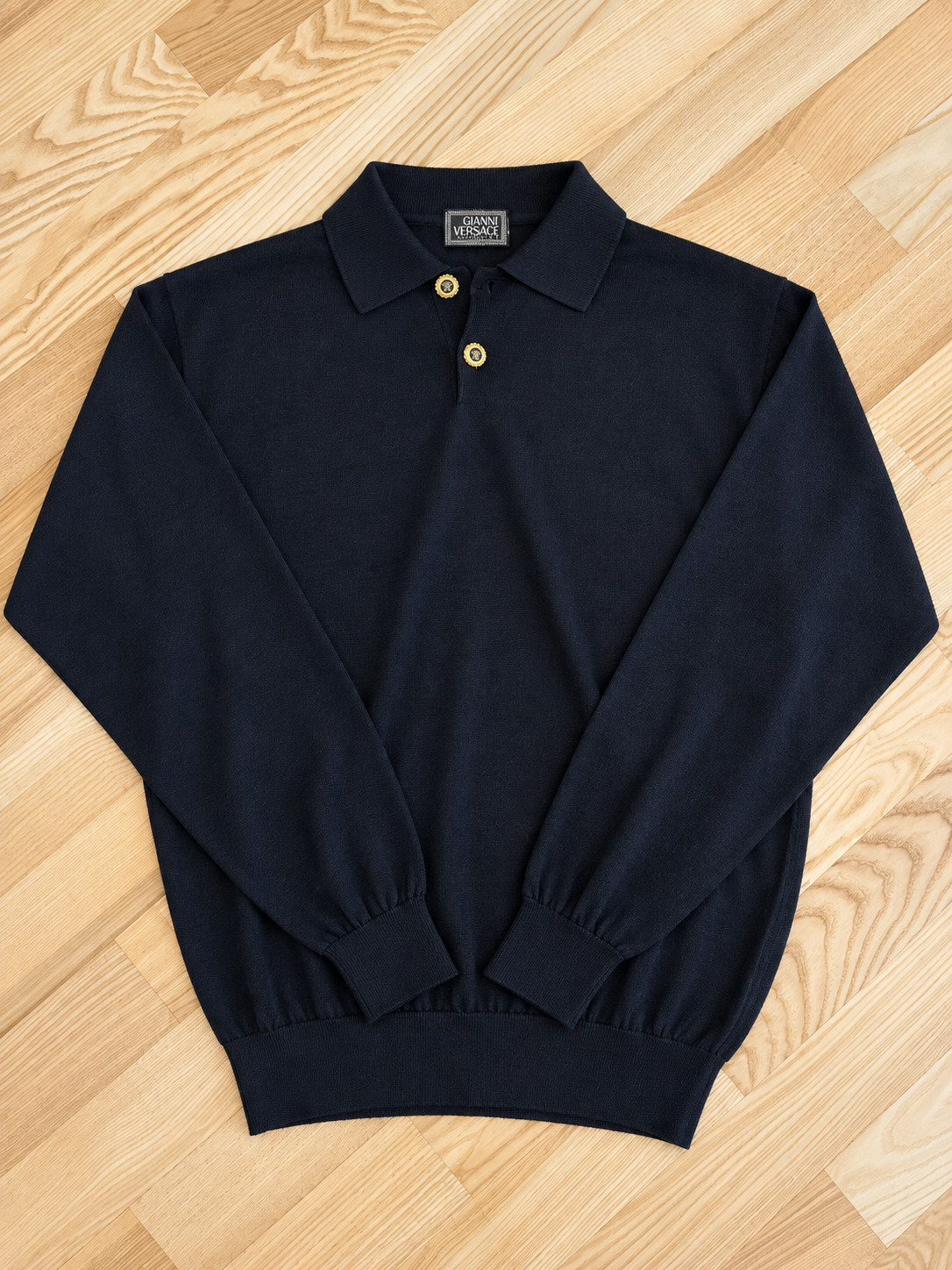  Men\'s black Gianni Versace Couture polo sweater, size M, cashmere-silk-wool