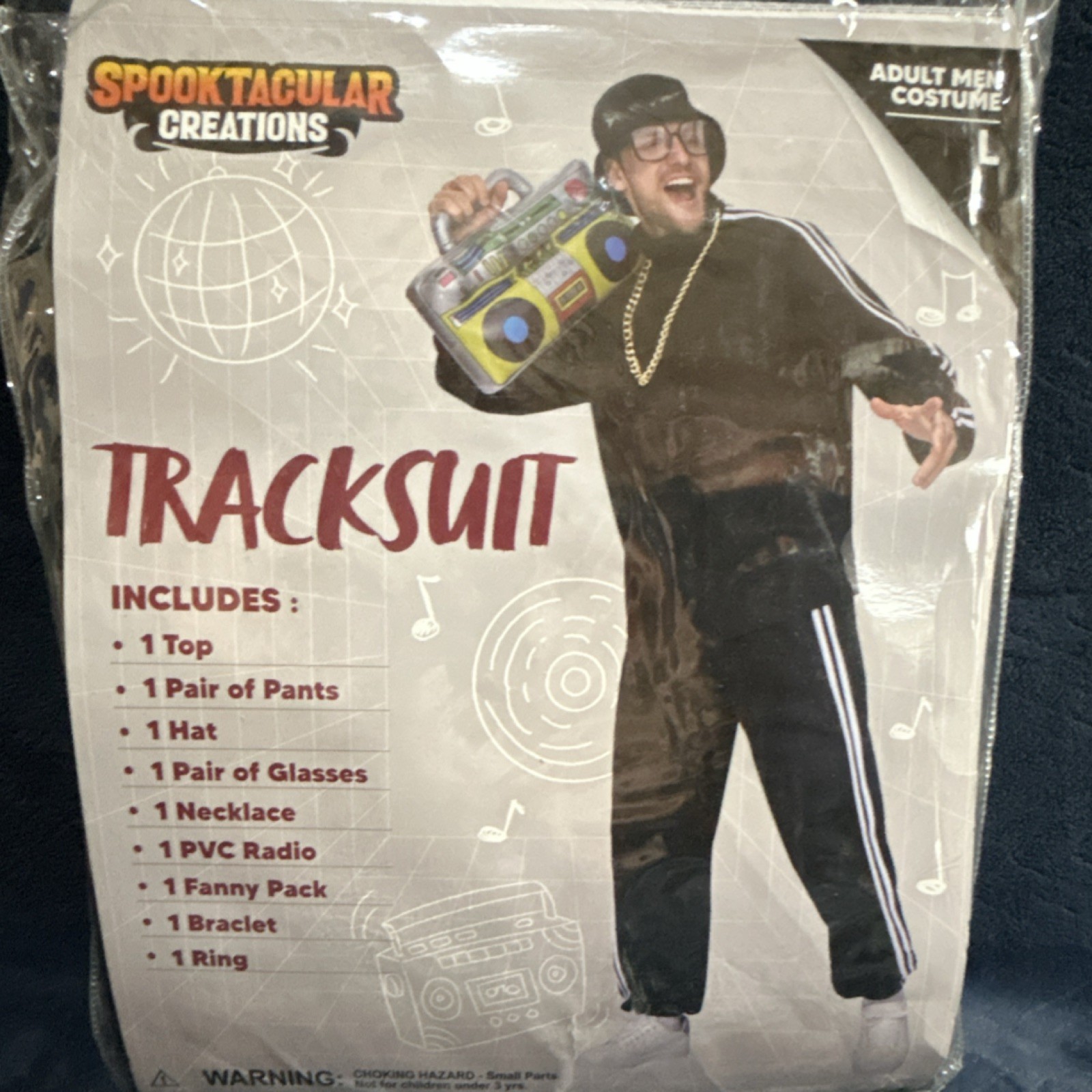 Spooktacular Creations Men\'s 1980s Tracksuit Costume Set Black White Size L