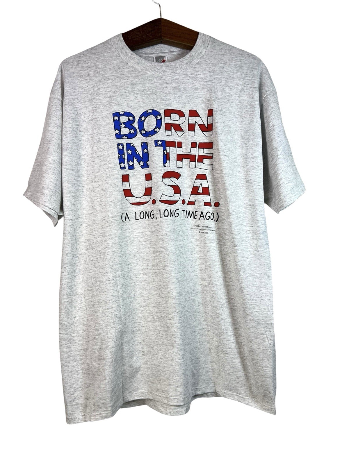 Vintage Jerzees Born in the USA Graphic Tee Gray XL Shoebox Greetings 90s Shirt