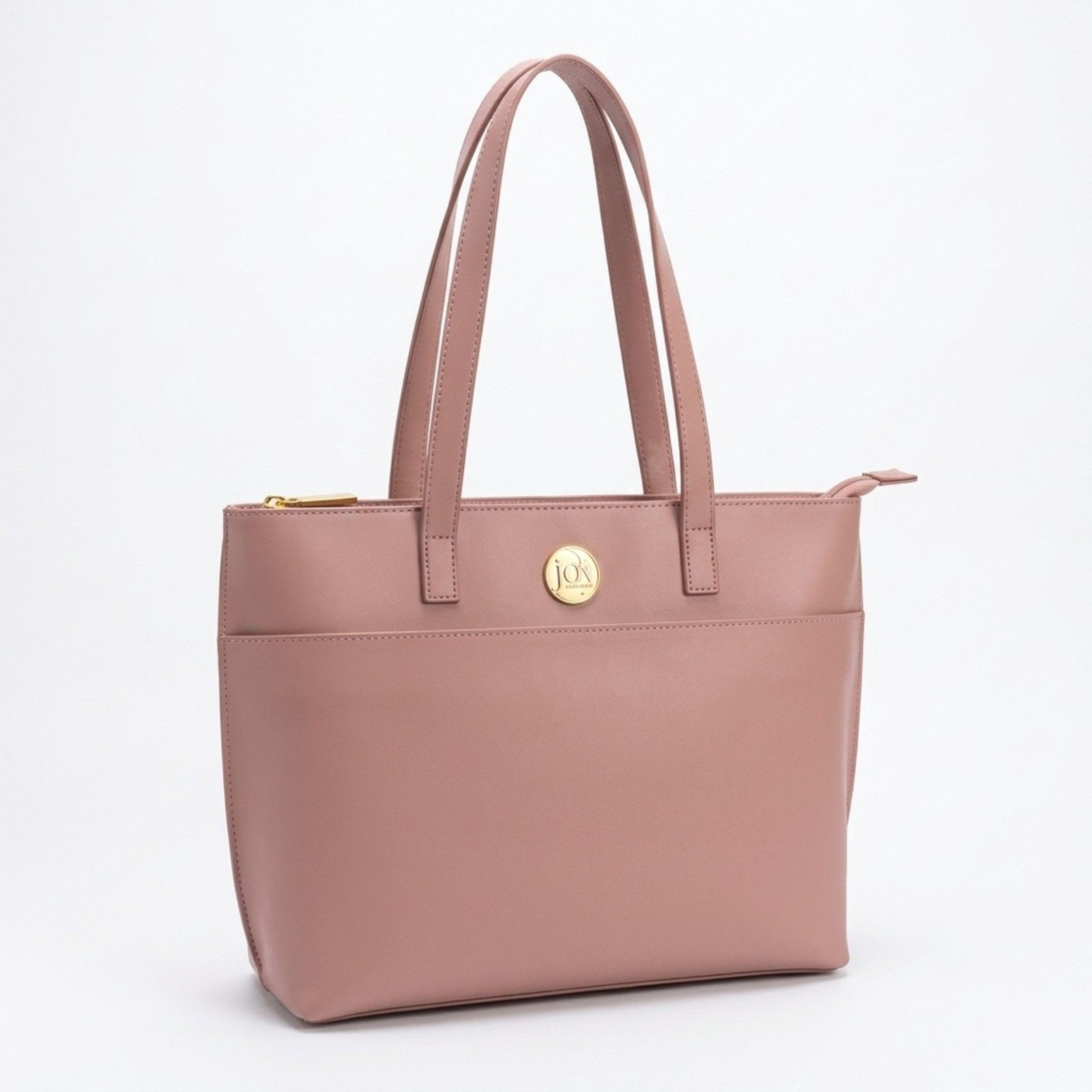 Joy Mangano Structured Double Zip Organizer Tote Shoulder Bag Dusty Pink OS