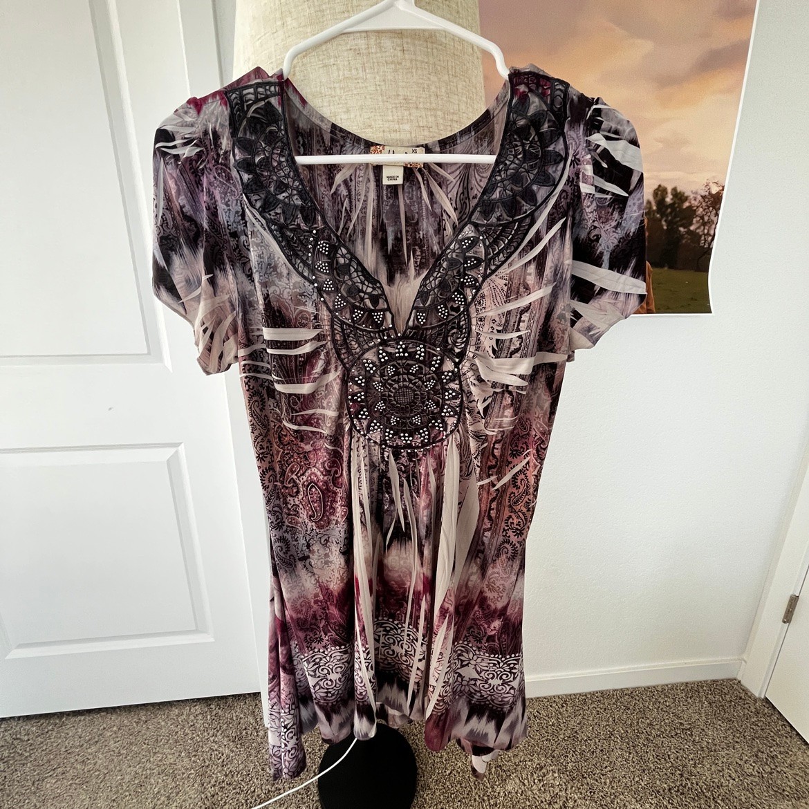 Whimsical Fairy Paisley Top Beaded Neckline Y2K Fairycore Fits S/M