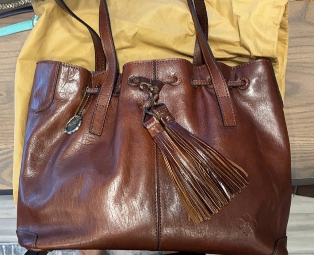 Patricia Nash Vintage Leather Tote Bag with Tassel and Interior Pockets