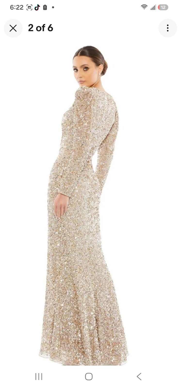 Mac Duggal 5510 Gold Puff Shoulder Sequined Surplice Gown Size 4