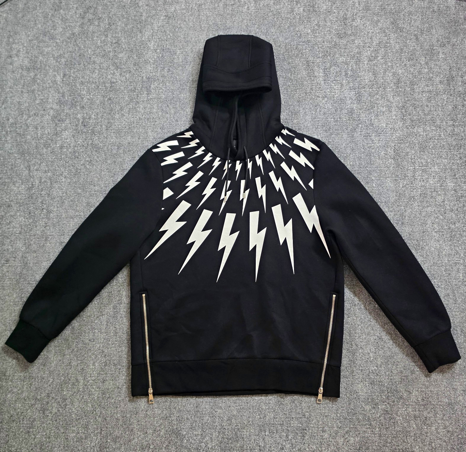 Neil Barrett Fair-Isle Thunderbolt Hoodie Black Viscose Size L Made In Italy