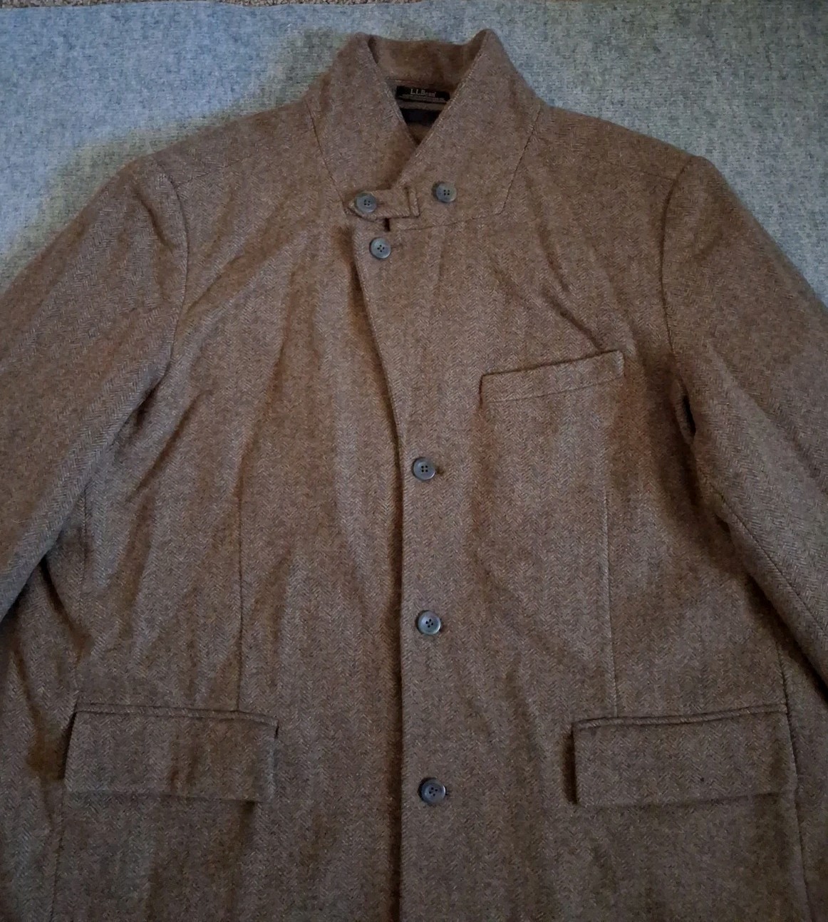 L.L.Bean Jacket Men\'s 52 Tall Brown Shetland Wool Tweed Herringbone Primaloft