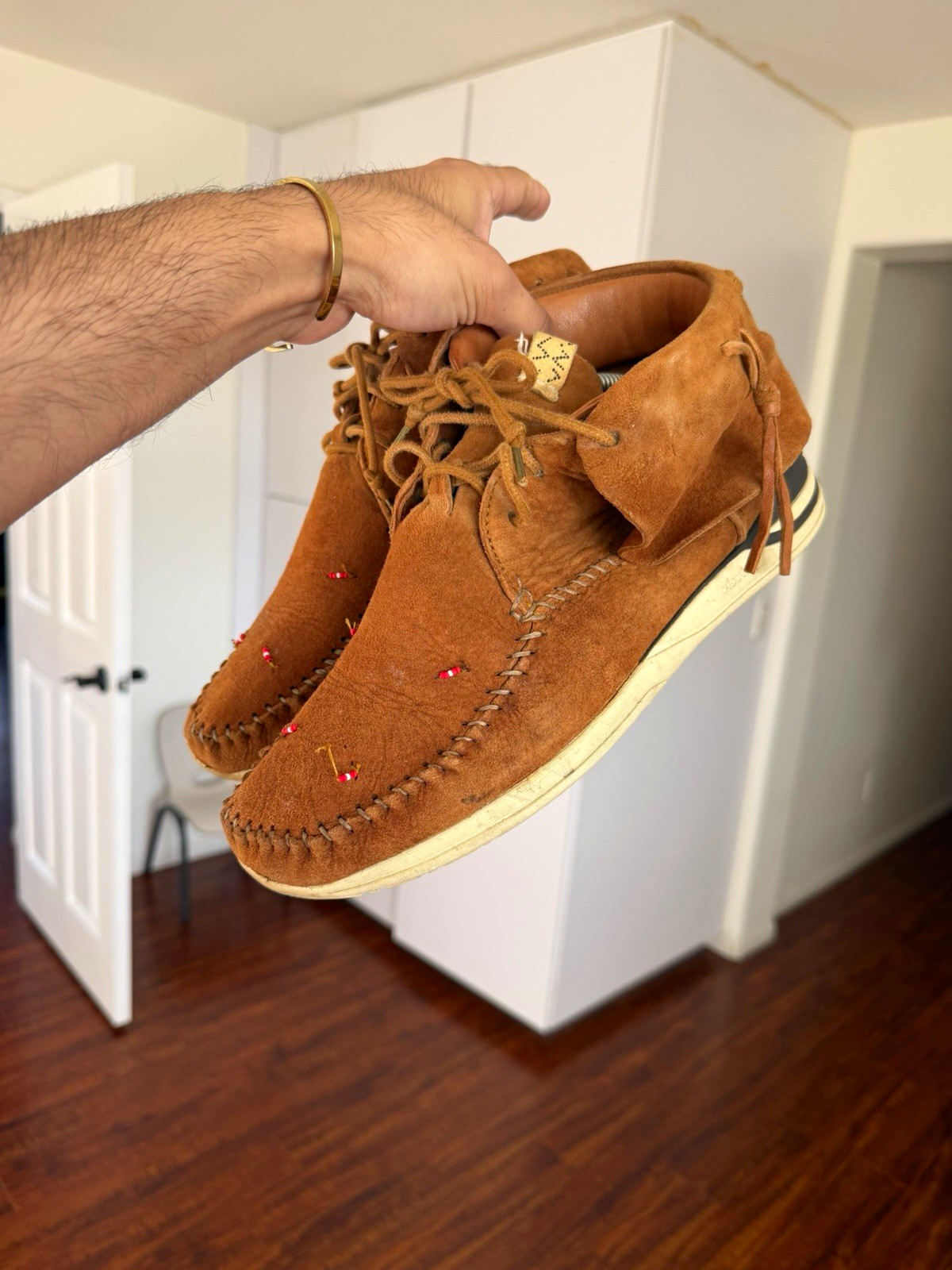 VISVIM FBT Men’s Brown Suede Handmade Moccasin Chukka Lace-Up Shoes US 8.5